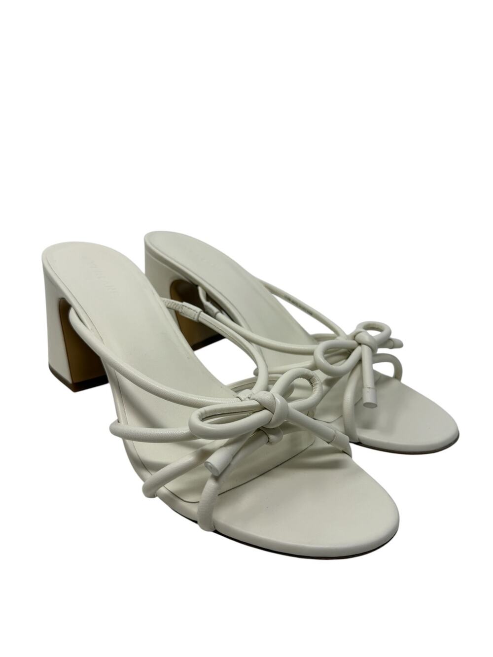 Everlane The Bow Heel Nappa Leather Bow Block Heel Sandals Bone Size 10.5
